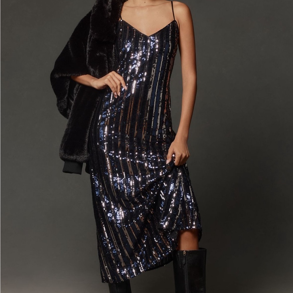 Anthropologie Maeve Sequin Black Dress